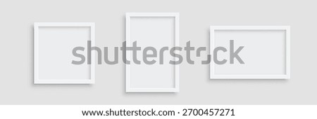 Photo frames. White certificate or picture minimalist frames of rectangular and square shapes isolated on light . Empty gallery mockup. 3d realistic vector illustration.