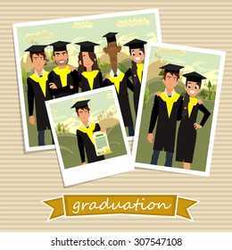 Photo friends at the graduation. vector illustration.