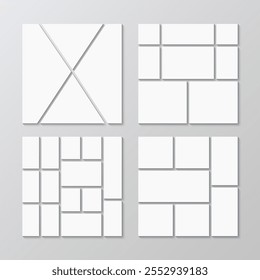 Photo gallery banners. Scrapbook layouts template. Empty portfolio collage set. Moodboard background. Mosaic pictures frame. Album brandboard. Vector illustration