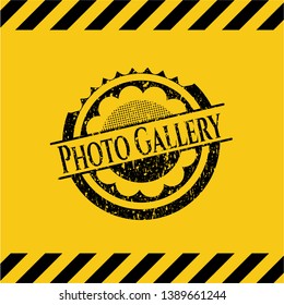 Photo Gallery black grunge emblem with yellow background. Vector Illustration. Detailed.