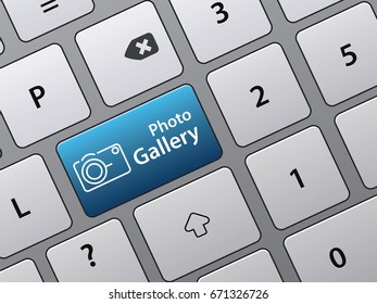 Photo gallery button on laptop keyboard or personal computer.  Concept of  photo gallery, image and photography. 