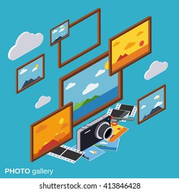 Photo gallery flat isometric vector concept illustration