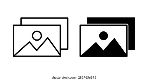 Photo Gallery icon representing image collections, photography, albums, and visual media storage. Clean outline and filled vector symbol suitable for websites, applications, portfolios, social platforms, photography, and digital galleries.