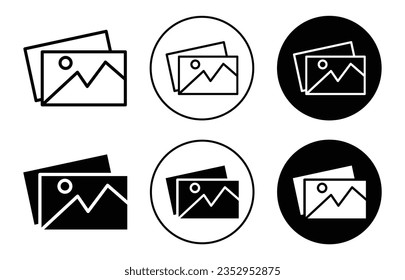 Photo gallery icon set. image album vector symbol in black filled and outlined style. media pic sign.