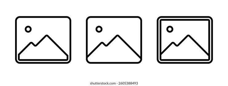 Photo gallery icons set in line style for app or website