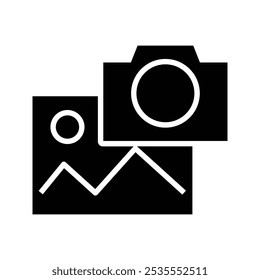 Photo Gallery Image Icon With Camera Sign. Customizable thin line illustration.  Editable stroke.