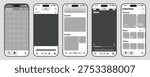 Photo Gallery And Media Library Interface Layouts With Grid Image Collections And Content Browsing Panels Designed For Smartphone Applications