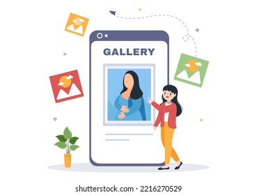 Photo Gallery On Mobile App And File On Computer Containing Images, Documents Or Videos In Flat Style Cartoon Hand Template Illustration