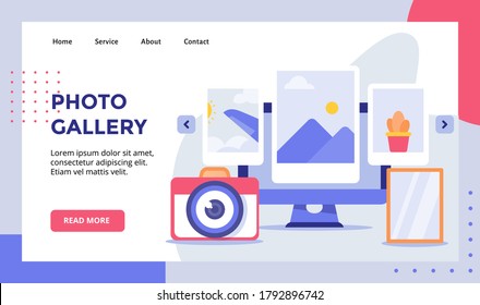 Photo Gallery Picture On Display Monitor Campaign For Web Website Home Homepage Landing Page Template Banner With Modern Flat Style