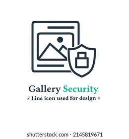 photo gallery security icon isolated on white background, photo protection symbol, vector illustration for web and mobile apps.