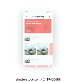 Photo Gallery UI, UX, GUI screen for mobile apps design. Modern responsive user interface design of mobile applications including Online Photo Editor screen