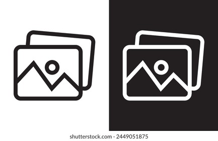 Foto-Galerie-Vektorgrafik-Symbolsatz. Bild-Albumsymbol in Schwarz. Medienpic-Zeichen für App und Website-UI-Designs.