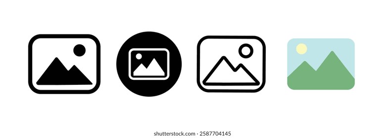 Photo gallery vector icon set. colorful image album symbol, logo. image icons. media pic sign for apps and website UI designs.