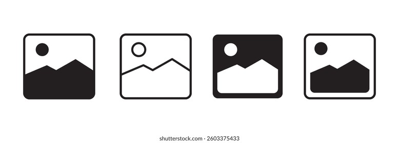 Photo gallery vector icon set. image album symbol in black color. media pic sign for apps and website UI designs.