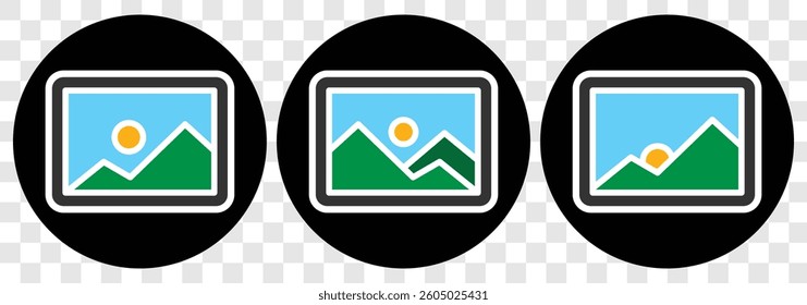 Photo gallery vector icon set. Media pic sign for apps and website UI designs. Gallery icon for app, logo, website. Picture symbol. Vector illustration.