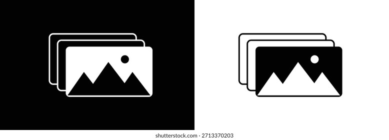 Conjunto de iconos de Vector de Galería de fotos. símbolo de álbum de Imagen en color negro. signo de imagen multimedia para App y diseños de interfaz de usuario de Sitio web. Ilustración vectorial. EPS 10.
