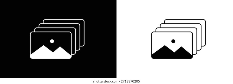 Conjunto de iconos de Vector de Galería de fotos. símbolo de álbum de Imagen en color negro. signo de imagen multimedia para App y diseños de interfaz de usuario de Sitio web. Ilustración vectorial. EPS 10.