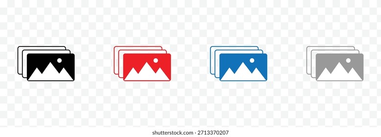 Conjunto de iconos de Vector de Galería de fotos. símbolo de álbum de Imagen en color negro. signo de imagen multimedia para App y diseños de interfaz de usuario de Sitio web. Ilustración vectorial. EPS 10.