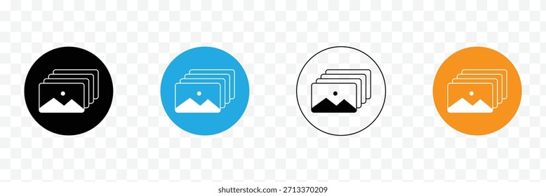 Conjunto de iconos de Vector de Galería de fotos. símbolo de álbum de Imagen en color negro. signo de imagen multimedia para App y diseños de interfaz de usuario de Sitio web. Ilustración vectorial. EPS 10.