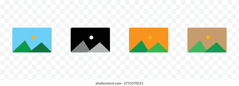 Conjunto de iconos de Vector de Galería de fotos. símbolo de álbum de Imagen en color negro. signo de imagen multimedia para App y diseños de interfaz de usuario de Sitio web. Ilustración vectorial. EPS 10.