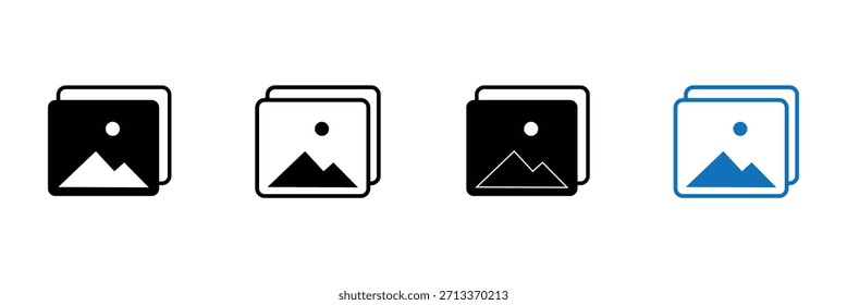 Conjunto de iconos de Vector de Galería de fotos. símbolo de álbum de Imagen en color negro. signo de imagen multimedia para App y diseños de interfaz de usuario de Sitio web. Ilustración vectorial. EPS 10.