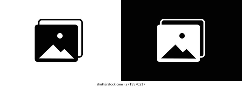 Conjunto de iconos de Vector de Galería de fotos. símbolo de álbum de Imagen en color negro. signo de imagen multimedia para App y diseños de interfaz de usuario de Sitio web. Ilustración vectorial. EPS 10.