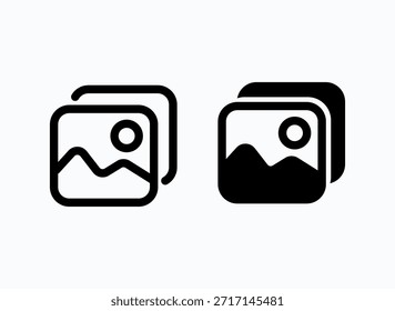 Photo gallery vector icon set. Image album symbol. Media pic sign. Gallery icons vector. Picture icon vector. photo gallery sign, and symbol. image icon vector illustration