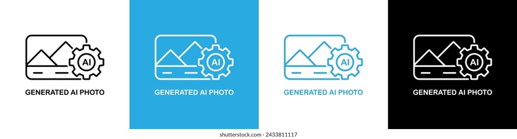 Photo generated by AI icon. Vector symbol generated ai. Machine learning design. Smart network digital technology. AI. Vector illustration