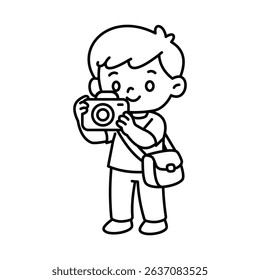 Photo Grapher Cartoon Character Thin Line Outline Vector Illustration