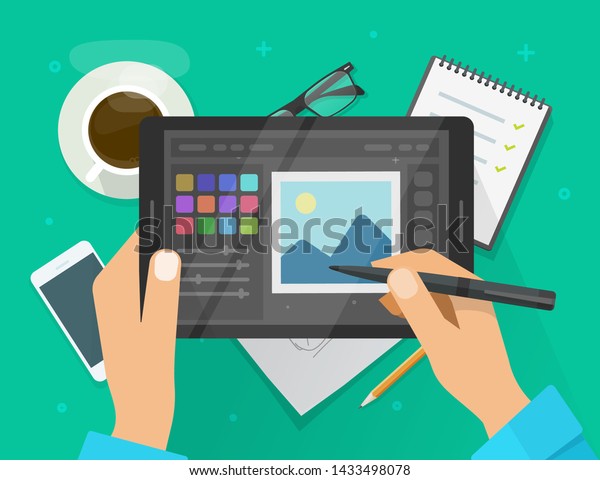 Photo Graphic Editor On Tablet Vector Stock Vector Royalty Free