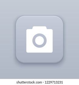 Photo, gray vector button with white icon on gray background