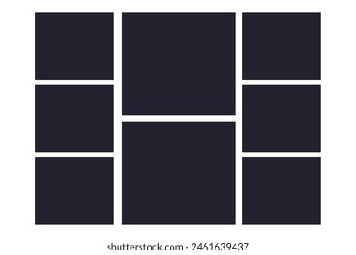 Photo grid collage frames template, moodboad layout, mosaic border, scrapbook set isolated on background. Presentation display mockup.