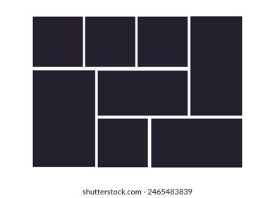 Photo grid collage frames template, moodboad layout, mosaic border, scrapbook set isolated on background. Presentation display mockup.