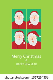 Photo grimacing Jolly Santa Christmas vector greeting card. Green colors.