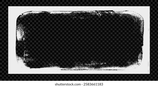 Photo grunge horizontal frame template. Ink paint edges punk border for banner. Retro textured overlay. Rectangular old white background. Vector text frame with grange fold effect.