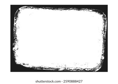 Photo grunge horizontal frame template. Ink paint border with rough edges for banner. Retro textured overlay. Rectangular old black cover on transparent background. Vector frames with vignette effect.