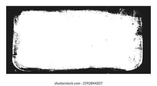 Photo grunge horizontal frame template. Ink paint border with rough edges for banner. Retro textured overlay. Rectangular old black cover on transparent background. Vector frames with grange effect.