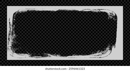 Photo grunge horizontal frame template. Ink paint edges punk border for banner. Retro textured overlay. Rectangular old white background. Vector text frame with grange fold effect.