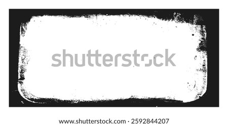 Photo grunge horizontal frame template. Ink paint border with rough edges for banner. Retro textured overlay. Rectangular old black cover on transparent background. Vector frames with grange effect.