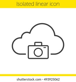 Photo hosting linear icon. Photo camera thin line illustration. Cloud computing contour symbol. Vector isolated outline drawing