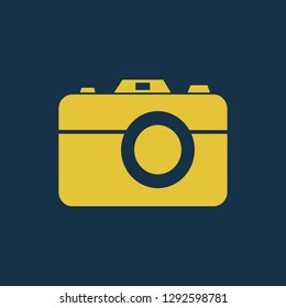 photo icon, camera symbol. Flat vector sign isolated on blue background. Simple vector illustration for graphic and web design.