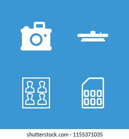 Photo icon. collection of 4 photo filled and outline icons such as camera, camera lense. editable photo icons for web and mobile.