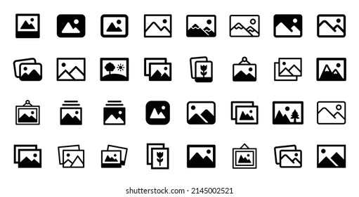 Kollektion von Fotosymbolen. Bildsymbol. Bildsymbol, Vektorgrafik einzeln auf weißem Hintergrund.