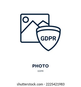 photo icon from gdpr collection. Thin linear photo, app, phone outline icon isolated on white background. Line vector photo sign, symbol for web and mobile