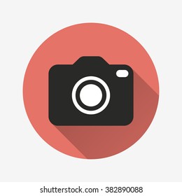 Photo  icon with long shadow, flat design. Vector illustration.