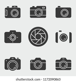 Photo icon set. Black vector illustrations isolated on white. Simple pictograms for graphic and web design.