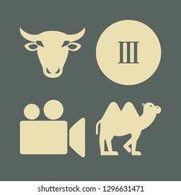 photo icon set with taurus, rome three and camel vector illustration