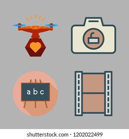 photo icon set. vector set about negative, blackboard, photo camera and drone icons set.