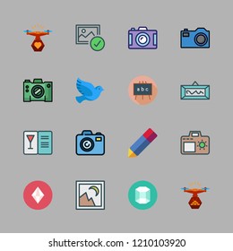 photo icon set. vector set about pigeon, prism, menu and picture icons set.