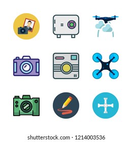 photo icon set. vector set about photo camera, drone, camera and wrench icons set.